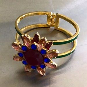 Talbots spring open cuff bracelet. Floral crystals.